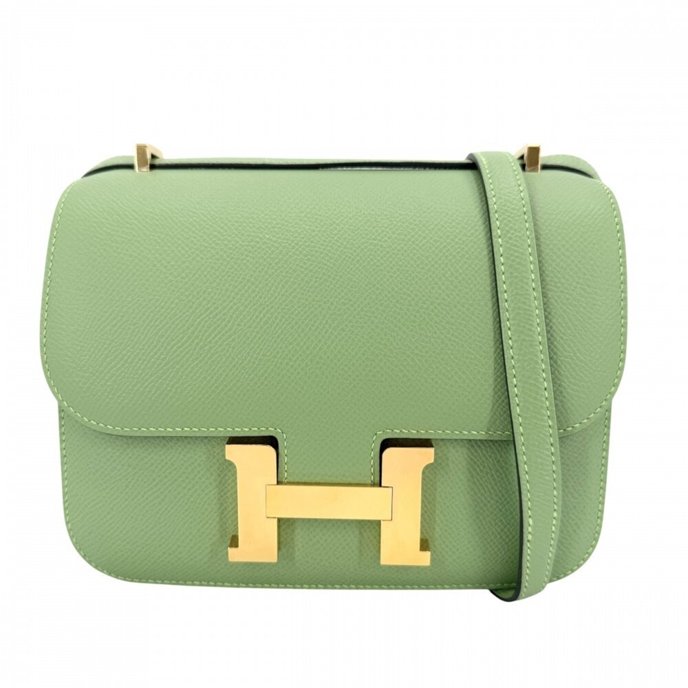 Hermes Constance 18 Shoulder Bag for Women, Genuine Leather, Veau Epsom Green...